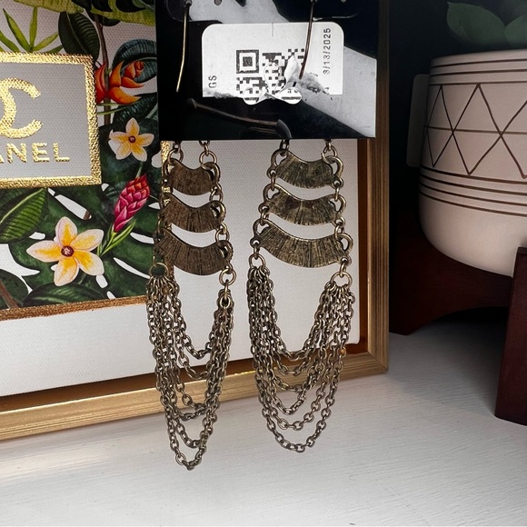 Boho Chic Statement Earrings with Cascading Chains & Gemstone Details - Picture 5 of 5